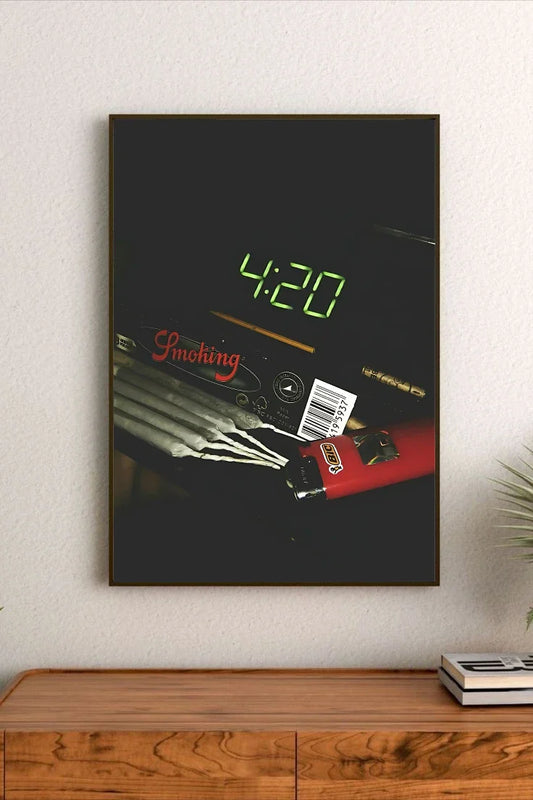 Portrait wall art poster with a retro pop aesthetic. The design features bold typography in neon pink, cyan, and yellow announcing "4:20 Ritual."