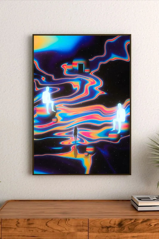 Dynamic abstract art utilizing deep blacks, sharp magenta, and vibrant crimson lines to depict intersecting, cosmic energy flows