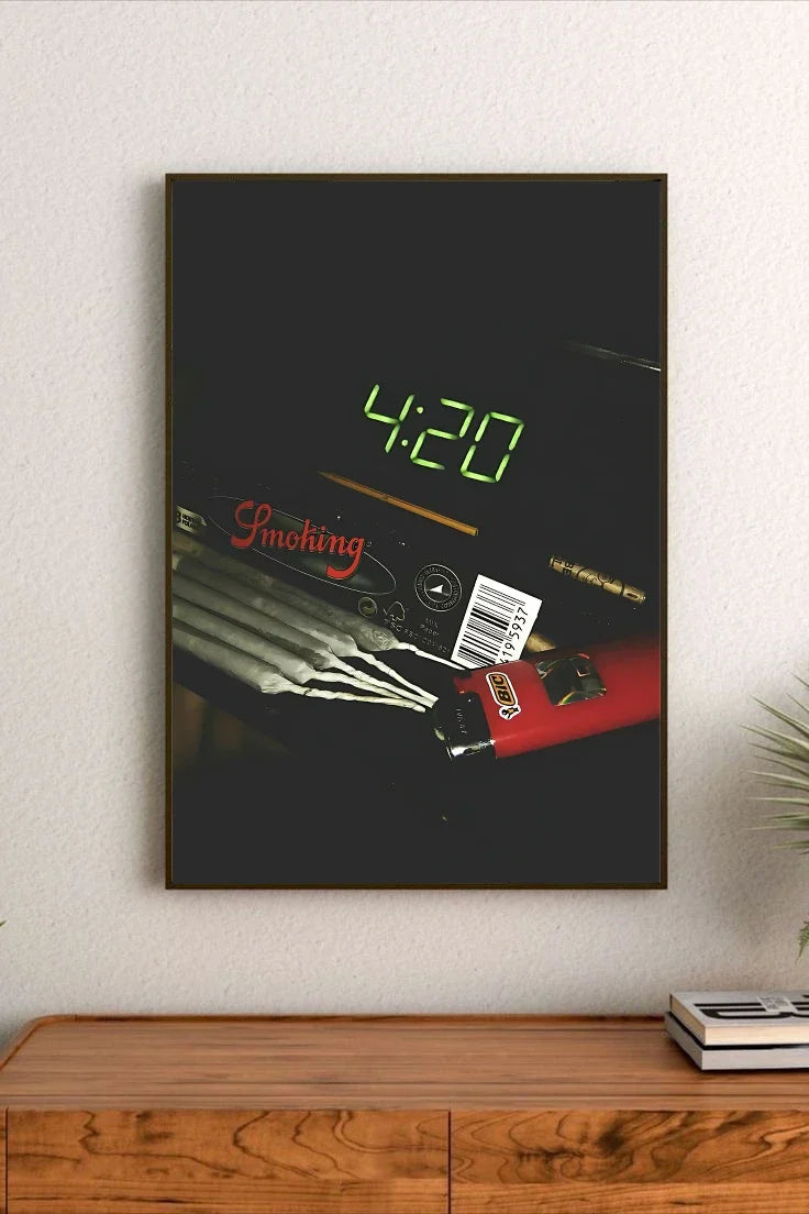 Portrait wall art poster with a retro pop aesthetic. The design features bold typography in neon pink, cyan, and yellow announcing "4:20 Ritual."