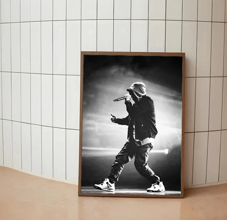 Bold typography poster featuring "Mic Check" text in block letters, outlined in red over a black background, evoking a stark 90s concert flyer style