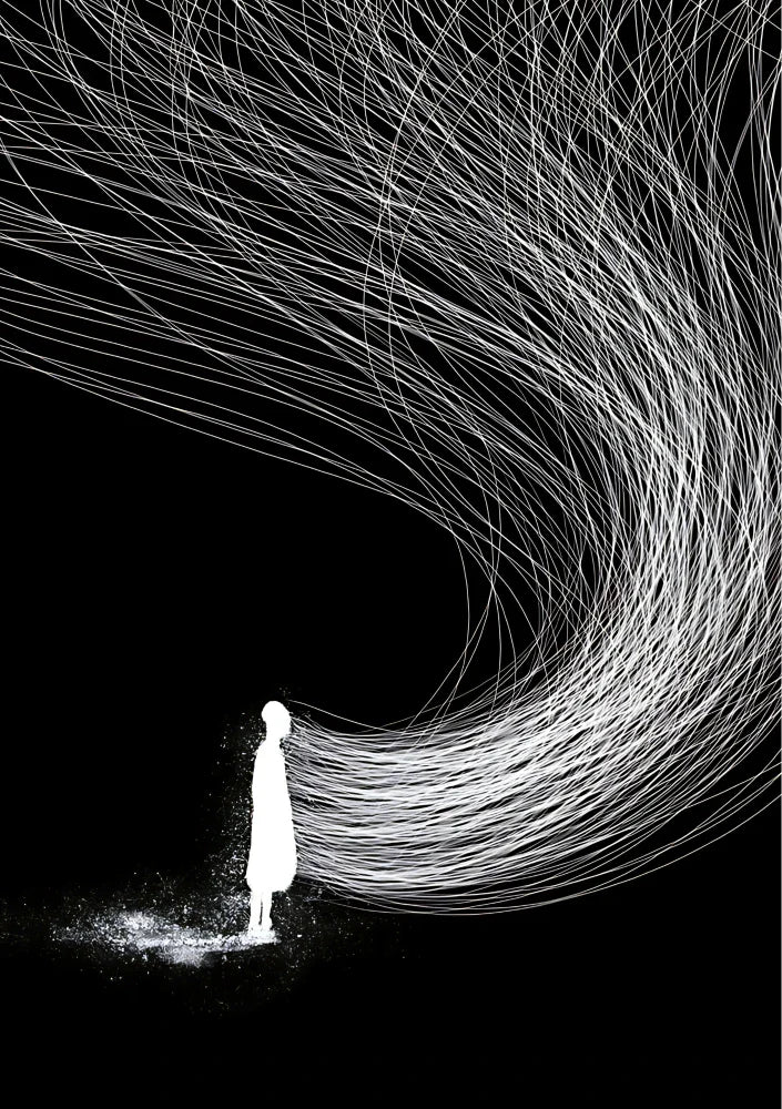 Vertical poster design showcasing radiating blue electric arcs and highly structured concentric circles suggesting intense energy projection in space