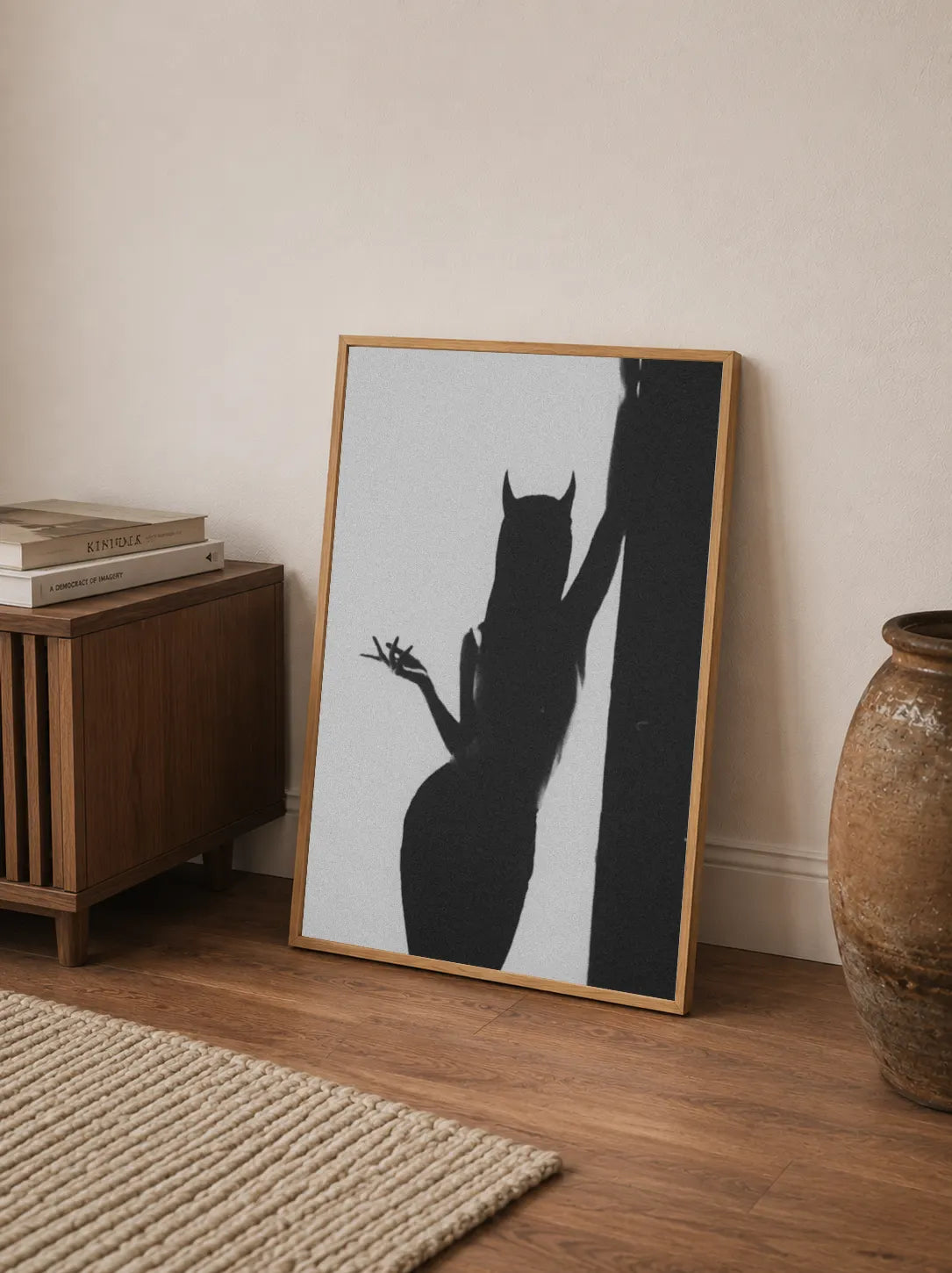 Clean view of modern abstract poster showcasing earthy beige, muted brown, and gray tones printed on white matte paper