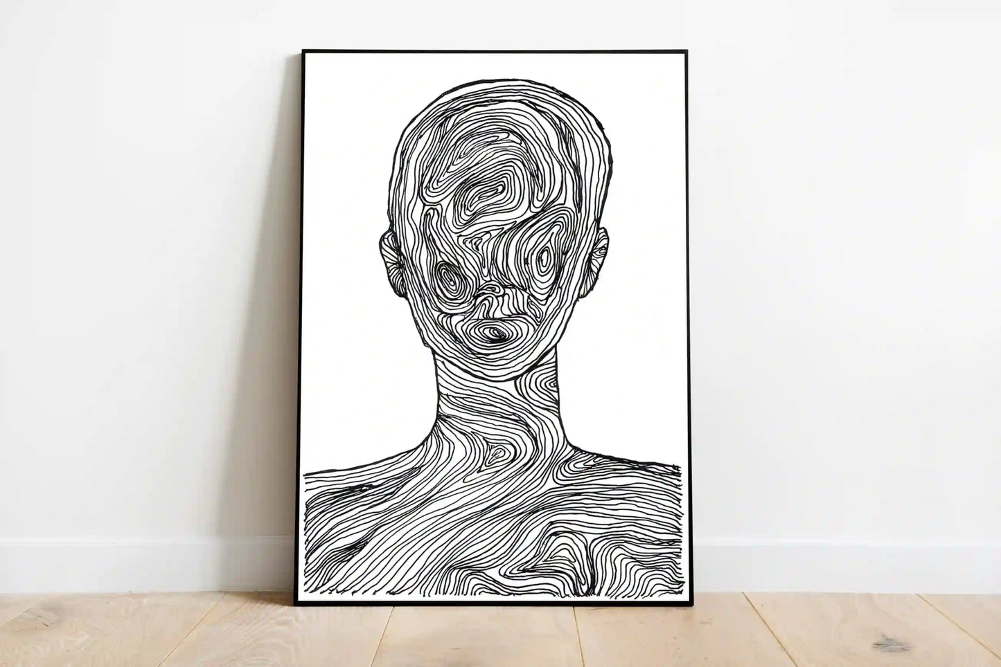 Portrait graphic poster with abstracted geometric forms and stacked typography featuring complex layers of dark grays, black, and white accents