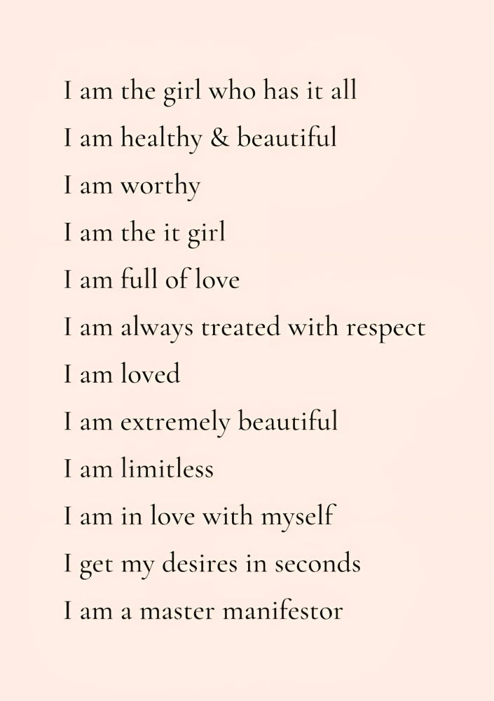 Portrait design featuring stacked script affirmations using a pastel pink and yellow color scheme, resembling watercolor ink art