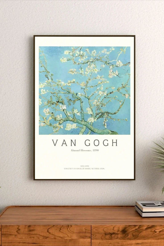 Portrait wall poster featuring delicate abstract florals in pastel shades of blush pink, muted yellow, sage green, and almond on white paper