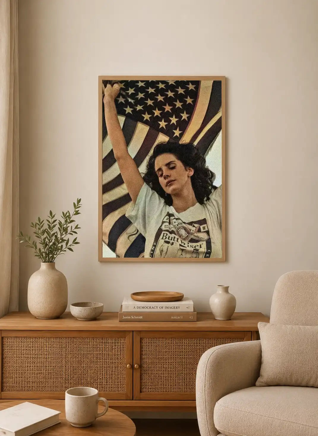 High contrast artwork featuring a central muse figure in a sophisticated, vintage style with deep shadow tones