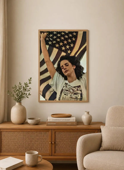 High contrast artwork featuring a central muse figure in a sophisticated, vintage style with deep shadow tones