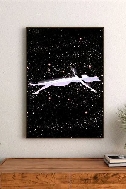 Portrait space artwork displaying vibrant turquoise and teal galactic arms over deep midnight blue gradients, set in an abstract celestial style