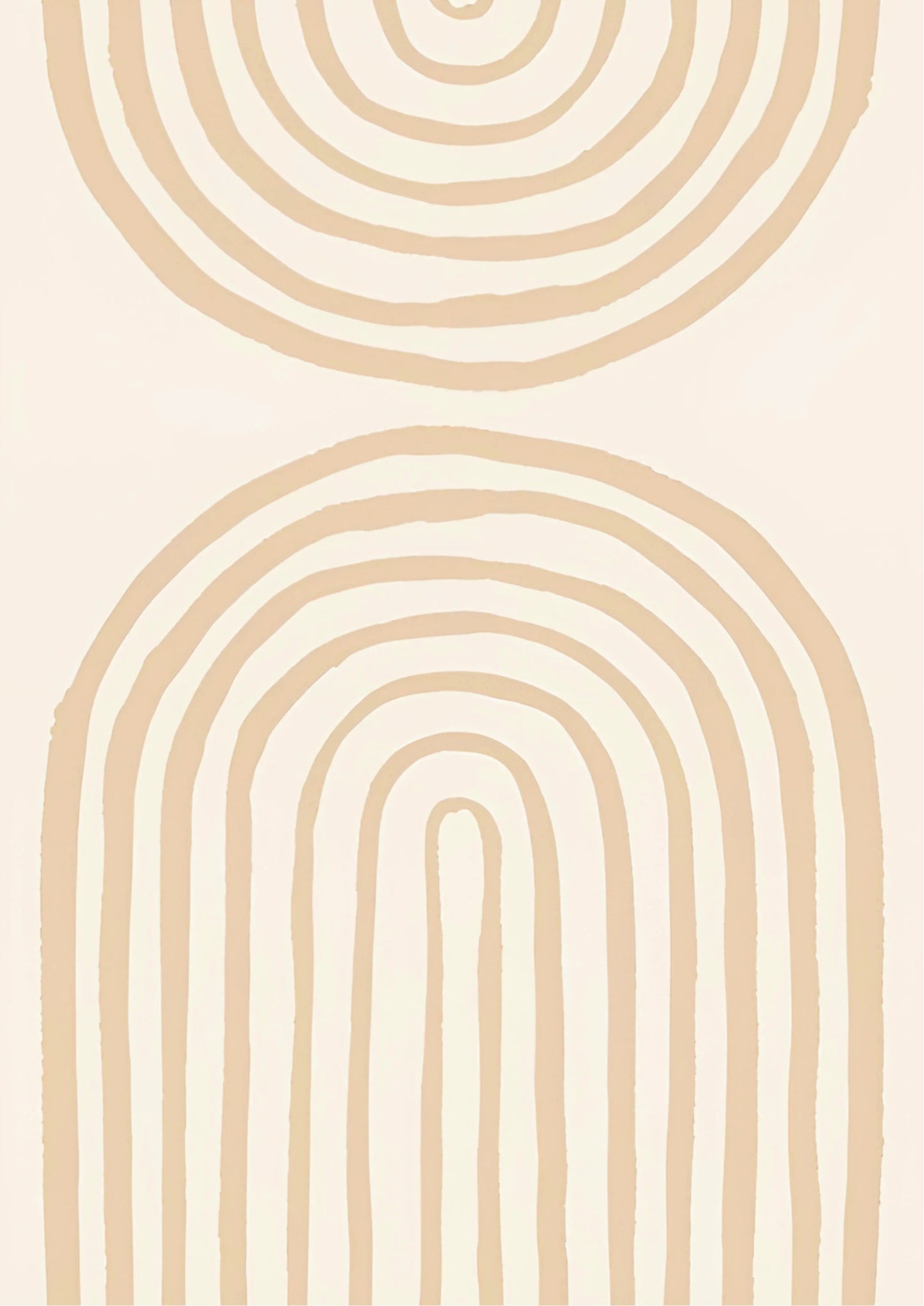 Two abstract arched forms composed of concentric beige lines on a cream background; vertical orientation