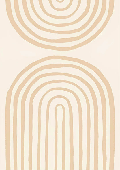 Two abstract arched forms composed of concentric beige lines on a cream background; vertical orientation