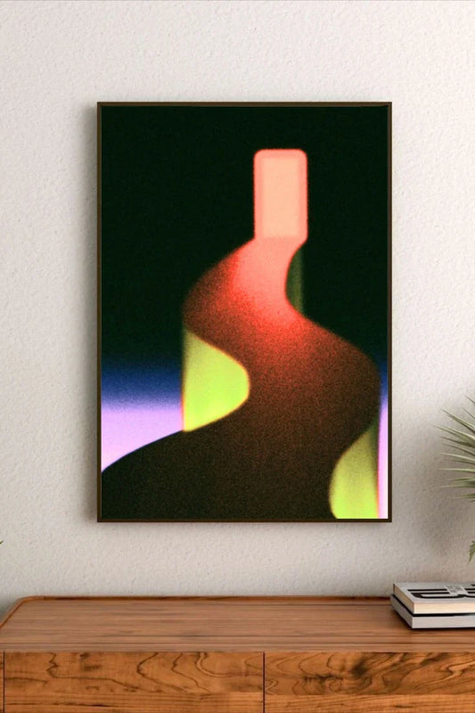 Vibrant portrait poster depicting dynamic sci-fi characters in an anime style, accented with bright neon blues, pinks, and yellows