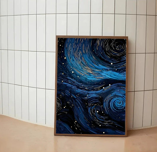 Portrait poster art showing swirling cosmic nebula patterns in blues and cyans with "Through the Telescope" visible title text