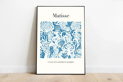 Portrait orientation anime design utilizing contrasting royal and navy blue tones, depicting figures with complex linework and dramatic composition