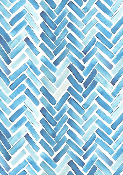 Highly structured pattern artwork displaying continuous chevron lines using various shades of muted indigo and dusty gray in a repeating motif
