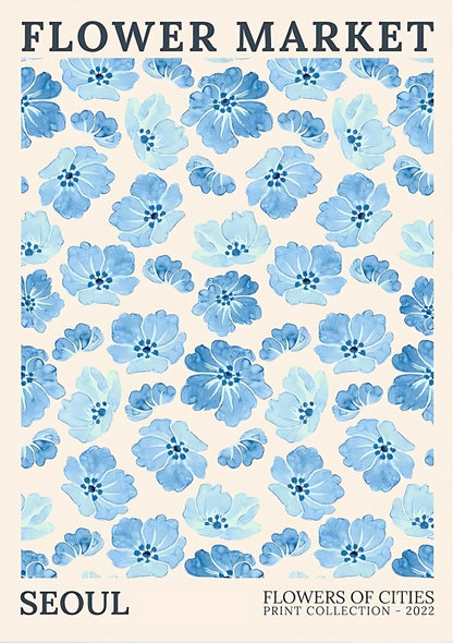 Pastel-toned art piece using layered text and abstract blue elements, presenting a cohesive vintage typographical aesthetic design
