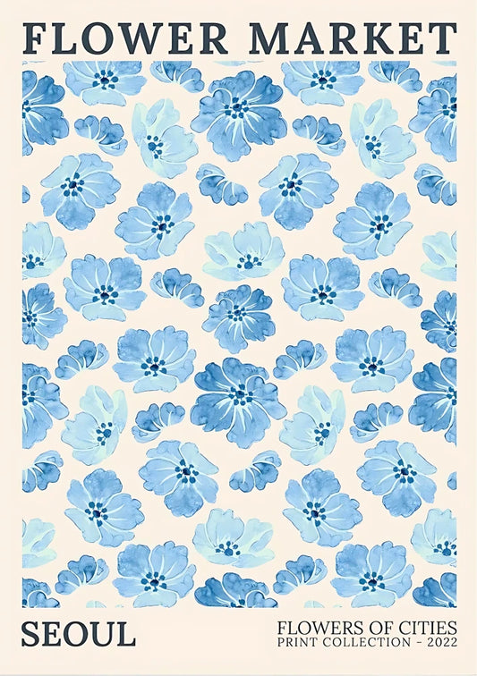 Pastel-toned art piece using layered text and abstract blue elements, presenting a cohesive vintage typographical aesthetic design