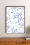 Minimalist abstract watercolor design featuring soft gradient washes of indigo and peach, forming circular organic shapes on a white background