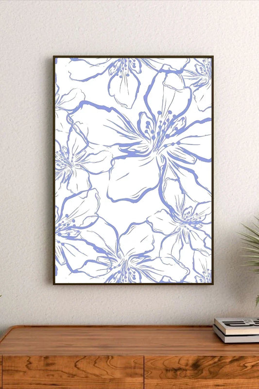 Minimalist abstract watercolor design featuring soft gradient washes of indigo and peach, forming circular organic shapes on a white background
