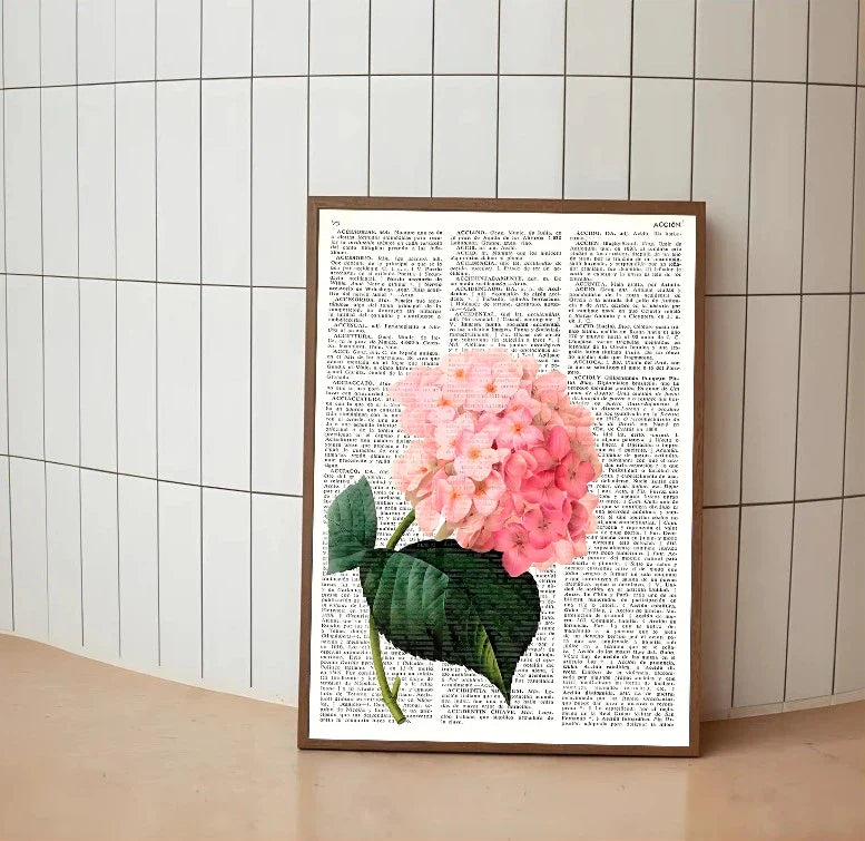 Square composition showing various sizes of pressed petals and delicate natural specimens utilizing shades of dusty rose and earthy tones