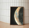 Celestial vista depicting nebulous cosmic clouds in deep blues and blacks, suggesting an astronomical observation through a scientific scope