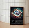 Portrait astronomical art featuring vintage scientific diagrams, deep blue and black celestial backgrounds, and golden stylized constellation maps