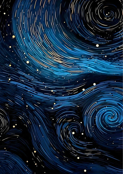 Scientific astronomical diagram print detailing constellation lines and celestial maps over deep blue, star-filled space background