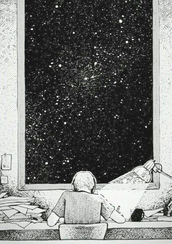 Detailed illustration of stellar constellations viewed through a vintage telescope, featuring rich blues, blacks, and glowing nebula colors
