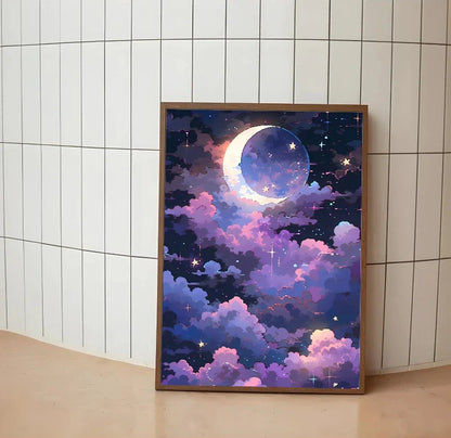 Detailed telescopic illustration showcasing swirling nebulas in sapphire blue, purple, and teal shades across deep space