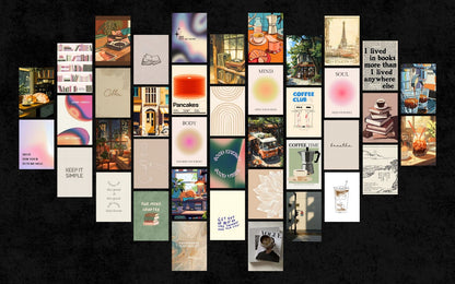 Collage of various book-themed cards on a dark background