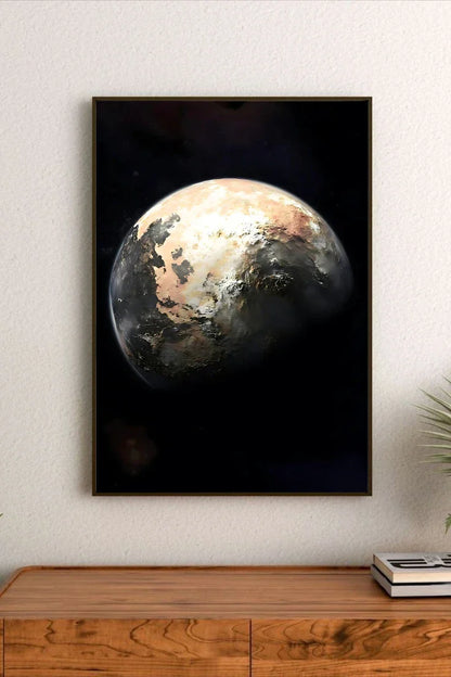 Landscape scientific poster displaying constellations and faint stellar paths using minimalist line work over soft blues, creams, and browns