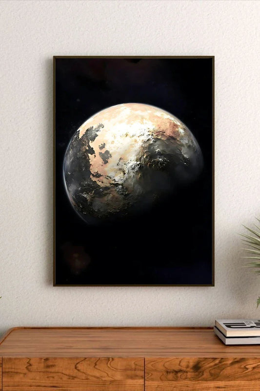 Landscape scientific poster displaying constellations and faint stellar paths using minimalist line work over soft blues, creams, and browns