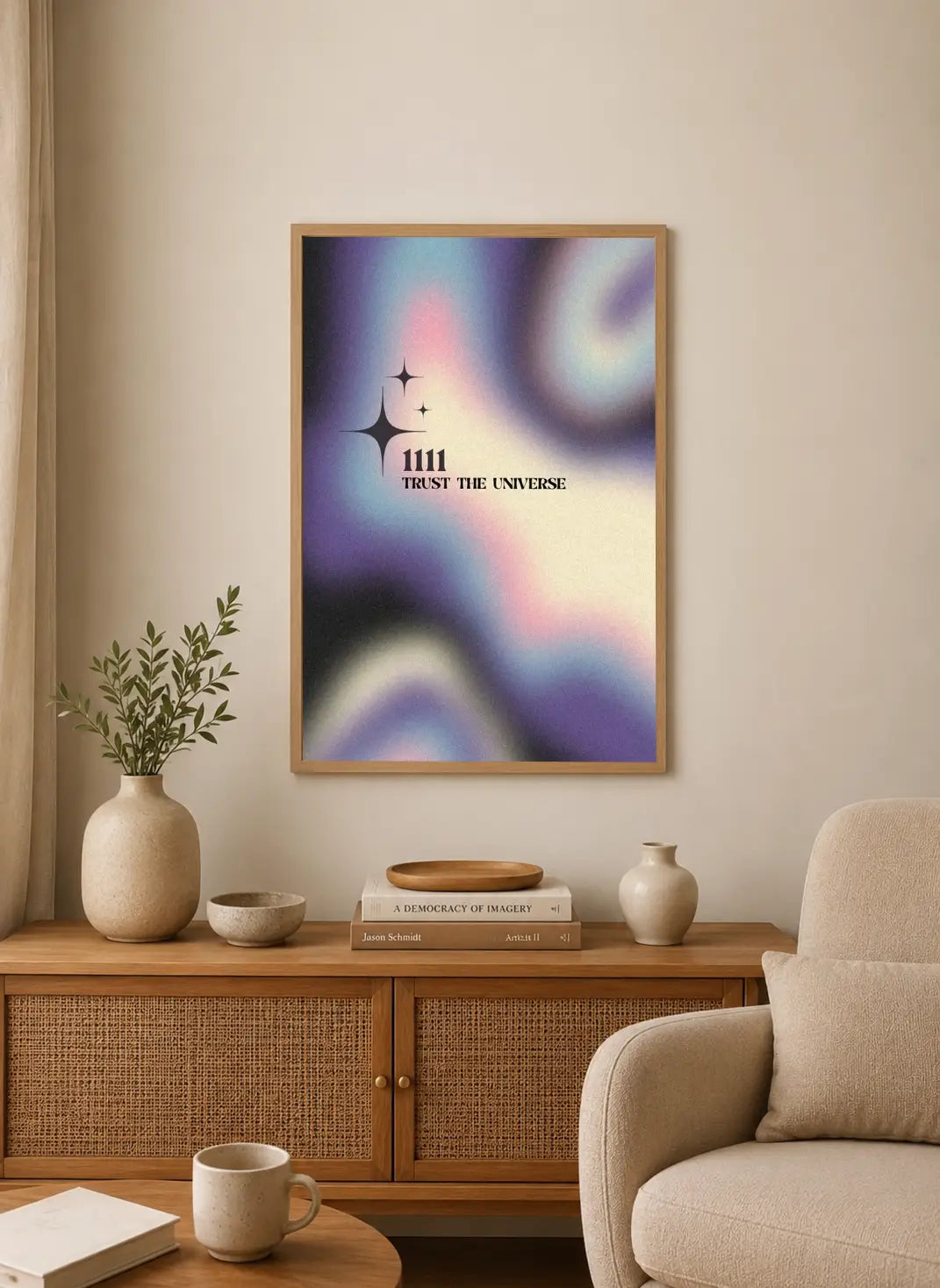 Cinematic anime portrait of a dark-haired muse framed by swirling deep blue and purple cosmic nebulas in a close composition