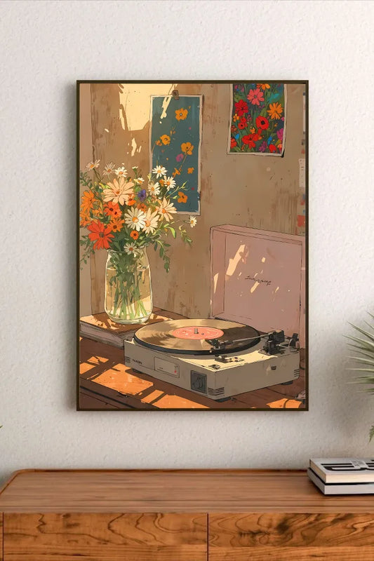 Delicate botanical print featuring mixed wildflowers and lush green foliage in a romantic, vintage pastel color palette