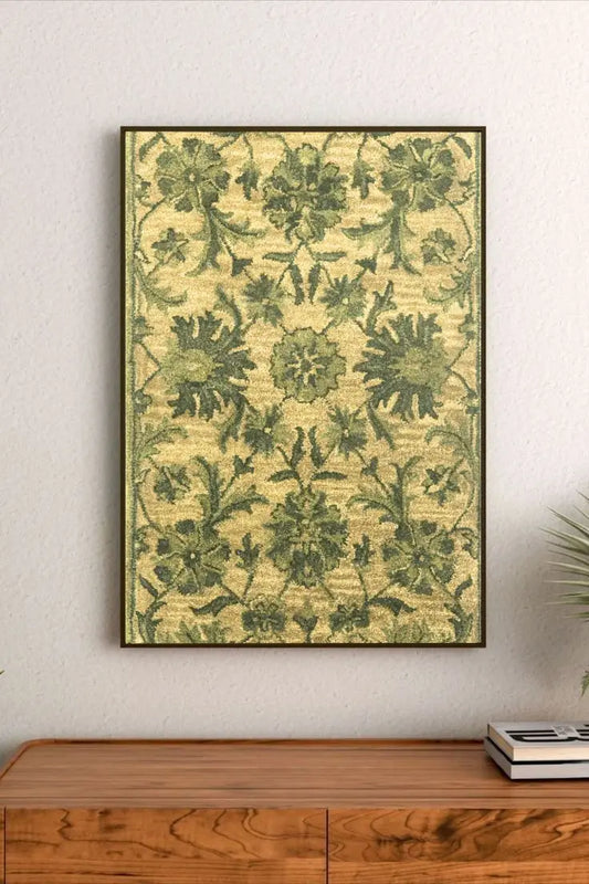 Delicate illustration depicting a botanical collection in the style of vintage cottagecore; muted moss green, cream, and earth tones fill the space