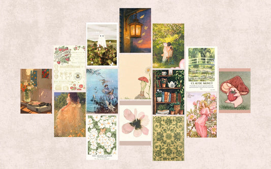 Botanical sketch collage featuring pressed flowers, delicate greenery, and soft tones of sage, cream, and blush pink in a vertical layout