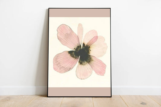 Whimsical cottagecore poster featuring a cute Boo ghost surrounded by delicate pastel wildflowers, leafy vines, and lush greenery in soft earth tones