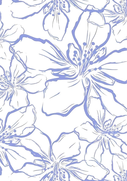 Watercolor floral print in portrait orientation displaying airy, scattered petals and minimalist blooms in soft dusty blues, creams, and sage greens