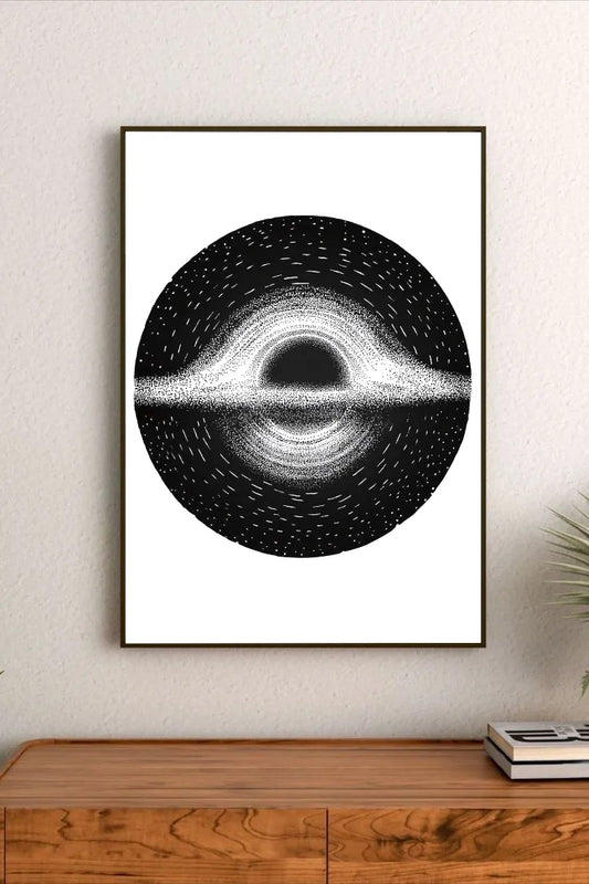 High contrast abstract poster showing broken geometry dissolving in electric cyan and deep indigo hues against dramatic, textured black backgrounds