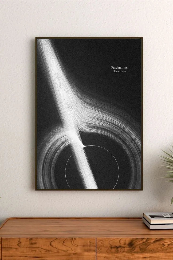 Dynamic landscape poster depicting a large telescope pointed toward massive gas clouds, using deep indigo and glowing turquoise color accents