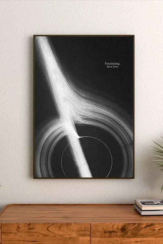 Dynamic landscape poster depicting a large telescope pointed toward massive gas clouds, using deep indigo and glowing turquoise color accents
