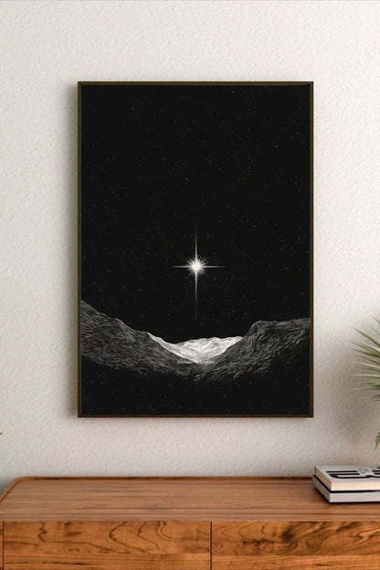 Portrait astronomy art featuring dense, vibrant nebulae in reds and blues surrounding scattered stars against deep black space