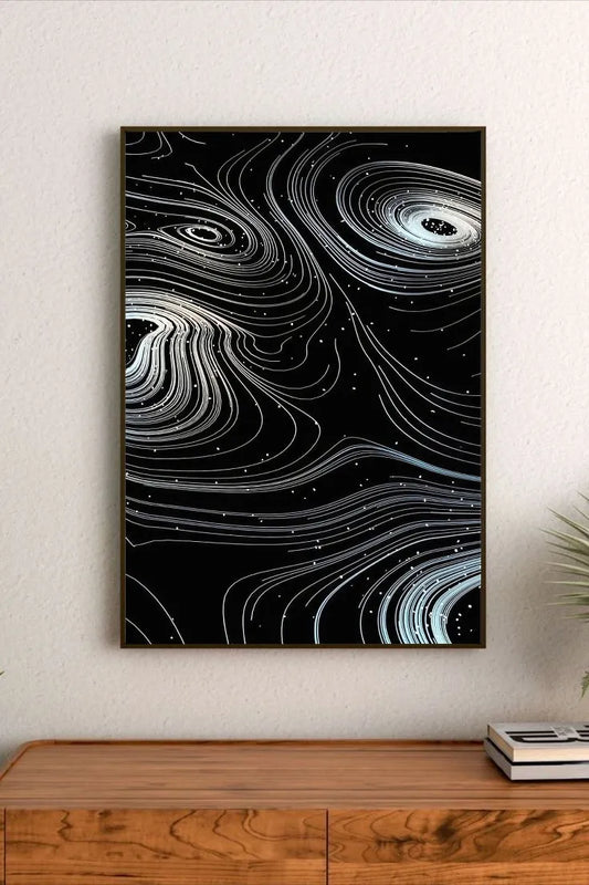 Astronomical diagram in dark blue and cyan, detailing connected constellations and bright stellar points across a deep space chart
