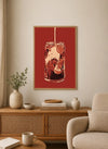 Noir aesthetic portrait poster featuring stylized characters against deep shadows, utilizing black, red, and muted tones