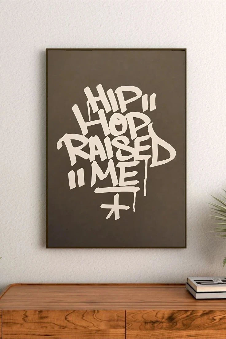 High contrast graphic art combining bold phrases and detailed street-art graphics in shades of blue, purple, and orange tones