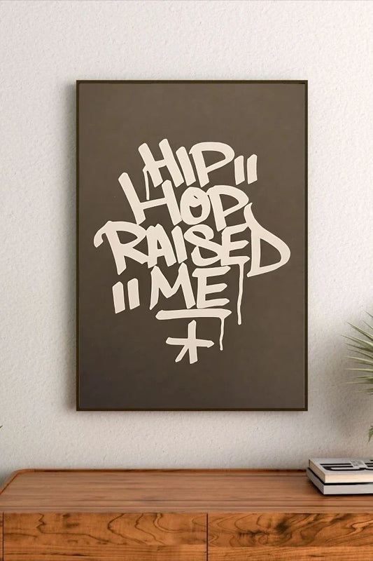 High contrast graphic art combining bold phrases and detailed street-art graphics in shades of blue, purple, and orange tones