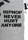 Retro-style portrait poster featuring bold typography, cassette tapes, and hip hop iconography in vibrant shades of red, yellow, and black