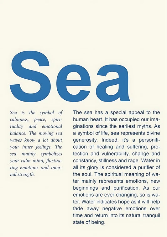 Vertical graphic poster displaying layered shades of azure and indigo blue; incorporates modern typography reading "Inner Tide" into the composition