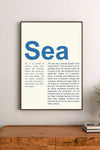 Portrait wall art featuring a stylized oceanic gradient design in deep navy blue, teal, and turquoise accents for abstract wave motifs