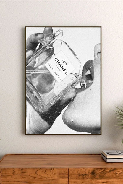 Abstract poster with muted blue and grey washes; features mixed media textures and flowing written script, composed in an overall rectangular format