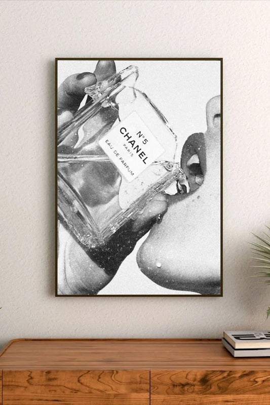 Abstract poster with muted blue and grey washes; features mixed media textures and flowing written script, composed in an overall rectangular format